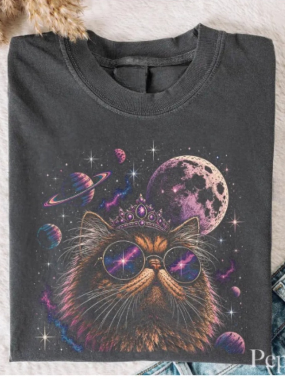 Cosmic Princess Cat Graphic Tee - Comfort Pepper Retro Shirt